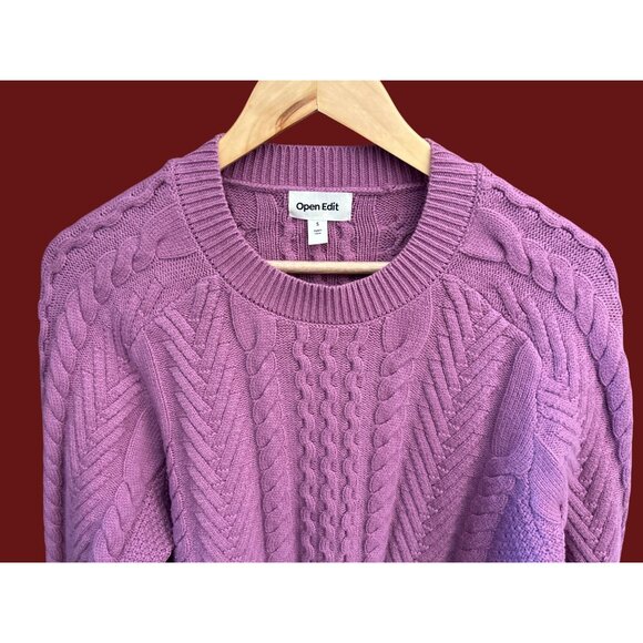 Open Edit Lilac Cable Knit Sweater Soft Girl Pastel Cozycore Modern Casual Chic - Picture 2 of 5